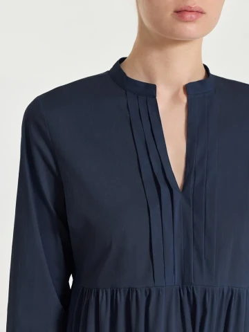 Abito con balze e pieghe frontali in Poplin di Cotone DS52DW BLUE