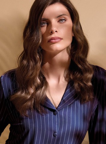 PIGIAMA DONNA COTONE Manica lunga APERTO EVE654063 Lormar BLU NAVY