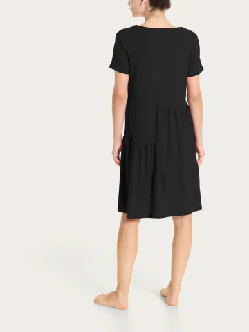 Vestito corto con balze asimmetriche in Slub Jersey di Cotone DS31D7 NERO