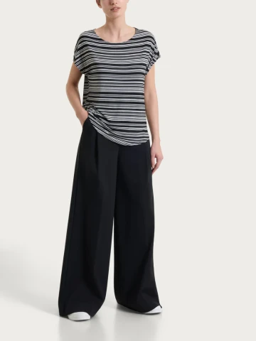 Maglietta girocollo a righe alternate in Viscosa Summer DT13TJ RAGNO FANTASIA NERO