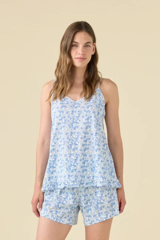 PIGIAMA DONNA COTONE BRETELLINA FA009635 CERULEO