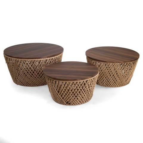 TAVOLINO LEGNO CONTENITORE NATURALE TONDO S 53H29