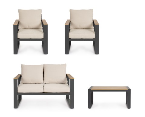 SET 4 SALOTTO CON CUSCINO LEANDRO ANTRACITE -BEIGE 0663881 BIZZOTTO