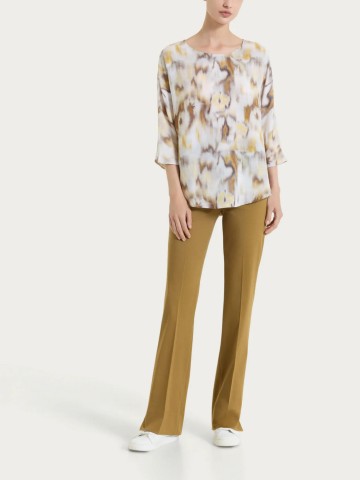 Blusa con manica 3/4 e fantasia in EcoSeta DS86SX RAGNO FANT. KHAKI
