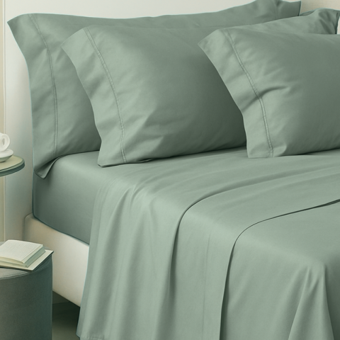 BRIGHT COMPLETO LENZUOLA MATRIMONIALE IN RASO MADE IN ITALY VERDONE