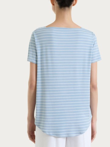Maglietta a righe con collo a barchetta in Summer Light Piquet DT05TB RAGNO FANT. DUSTY BLUE