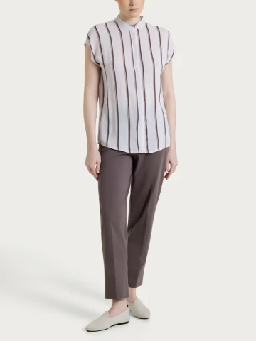 Camicia a righe spaziate e manica corta in EcoSeta DS92SX FANT. PLUM TRUFFLE