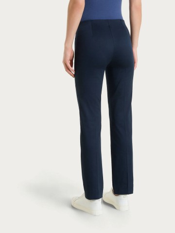 Pantalone lungo a palazzo con tasche e pinces in Compact Light DS41PO RAGNO BLUE