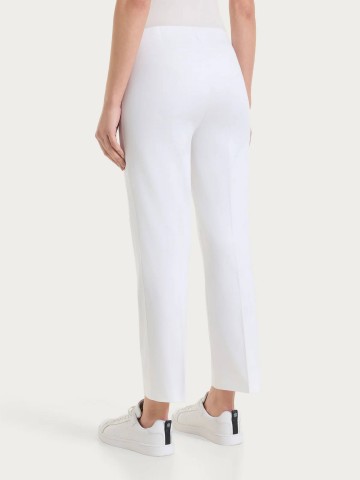 Pantalone lungo a palazzo con tasche e pinces in Compact Light DS41PO RAGNO BIANCO