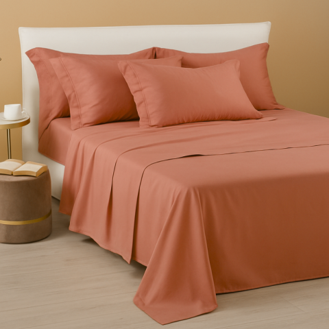 BRIGHT COMPLETO LENZUOLA MATRIMONIALE IN RASO MADE IN ITALY DARK ORANGE