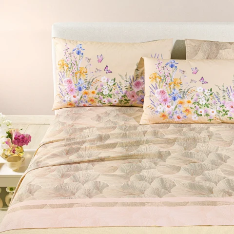 COMPLETO LENZUOLA IN COTONE YASMINE MATRIMONIALE CALEFFI NATURALE