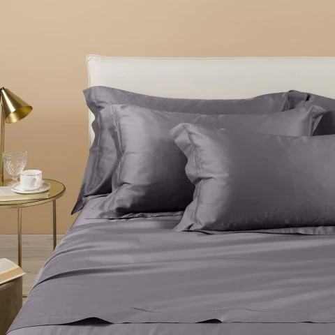 BRIGHT COMPLETO LENZUOLA MATRIMONIALE IN RASO MADE IN ITALY GRIGIO