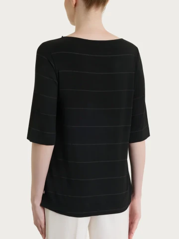 Maglietta con collo a barchetta e micro righe in Summer Light DT15TB FANTASIA NERO