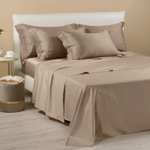 BRIGHT COMPLETO LENZUOLA MATRIMONIALE IN RASO MADE IN ITALY TORTORA