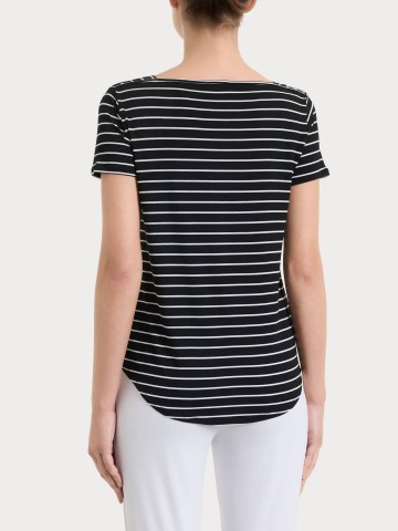 Maglietta a righe con collo a barchetta in Summer Light Piquet DT05TB RAGNO FANTASIA NERO