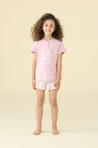 PIGIAMA BAMBINA COTONE MEZZA MANICA FE002618 GLICINE