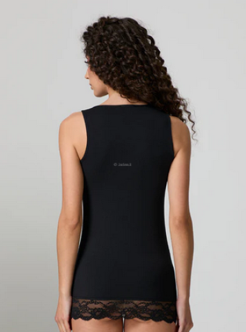 CANOTTA CON PIZZO IN COTONE MODAL SPALLA LARGA JADEA 4328 NERO