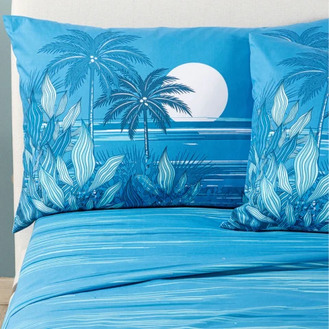 Completo Lenzuola In Cotone Palm Spring Matrimoniale Caleffi BLU