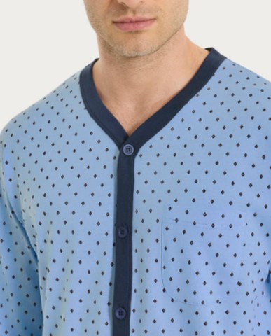 Pigiama aperto con micro rombi in Jersey di Cotone UA23N7 RAGNO FANT. DELLA ROBBIA BLUE