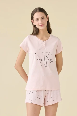 PIGIAMA DONNA COTONE MANICA CORTA FA009564 PINK/ROSE RED