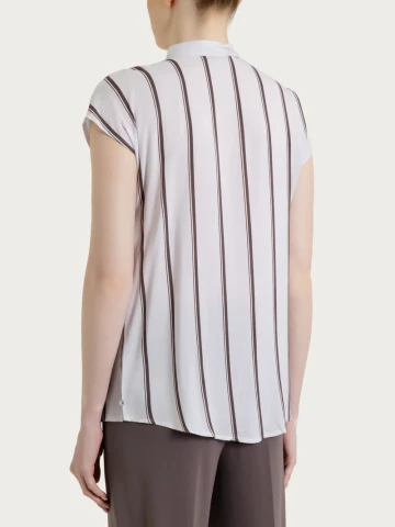Camicia a righe spaziate e manica corta in EcoSeta DS92SX FANT. PLUM TRUFFLE