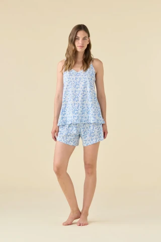 PIGIAMA DONNA COTONE BRETELLINA FA009635 CERULEO