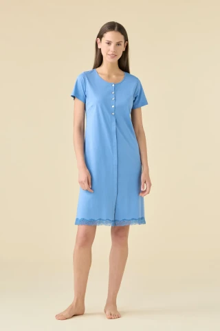 CAMICIA DA NOTTE DONNA COTONE MEZZA MANICA LA003483 BLUE RIVIERA
