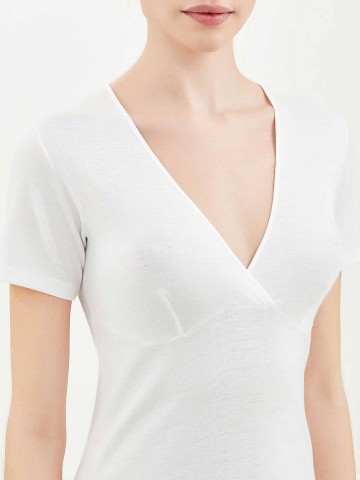 MAGLIA SINTONIA MEZZA MANICA FORMA SENO RAGNO 072458 BIANCO LANA