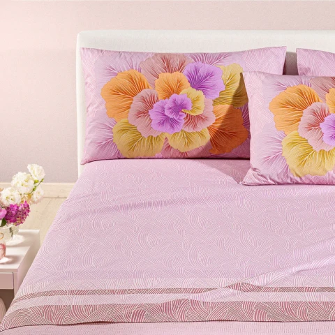 Completo Lenzuola In Cotone Madreperla Matrimoniale Caleffi ROSA