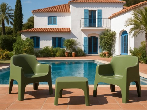 IBIZA SET 2 POLTRONE + TAVOLINO MADE IN ITALY PINE GREEN