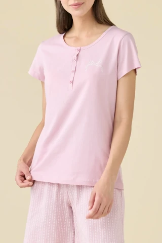 PIGIAMA DONNA COTONE MEZZA MANICA FA009566 GLICINE