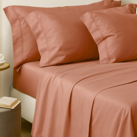 BRIGHT COMPLETO LENZUOLA MATRIMONIALE IN RASO MADE IN ITALY DARK ORANGE