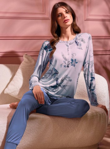 PIGIAMA DONNA COTONE Manica lunga SERAFino SUM654091 lormar AZZURRO/POLVERE