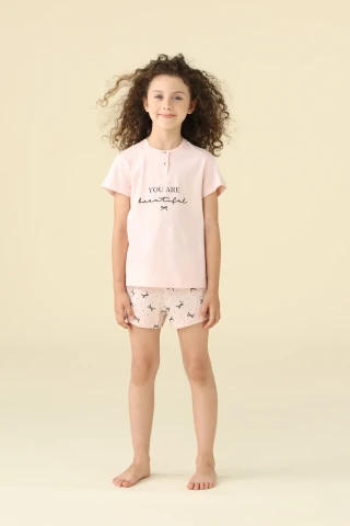 PIGIAMA BAMBINA COTONE MEZZA MANICA FE002617 PINK/ROSE