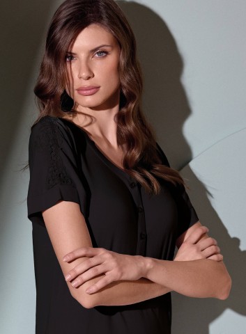 PIGIAMA DONNA COTONE MEZZA MANICA SERAFINO CHA654131 LORMAR NERO