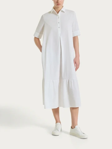 Abito lungo con collo a camicia in Poplin di Cotone DS52D7 BIANCO