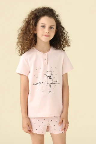 PIGIAMA BAMBINA COTONE MEZZA MANICA FE002630 PINK/ROSE