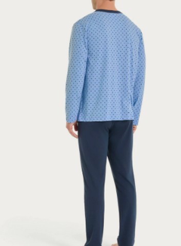 Pigiama aperto con micro rombi in Jersey di Cotone UA23N7 RAGNO FANT. DELLA ROBBIA BLUE