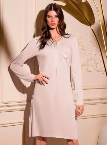 CAMICIA DA NOTTE COTONE Manica lunga SAT634310 lormar CHAMPAGNE
