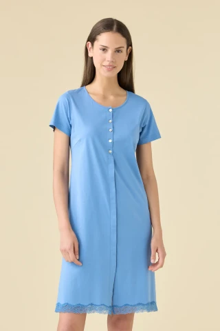 CAMICIA DA NOTTE DONNA COTONE MEZZA MANICA LA003483 BLUE RIVIERA