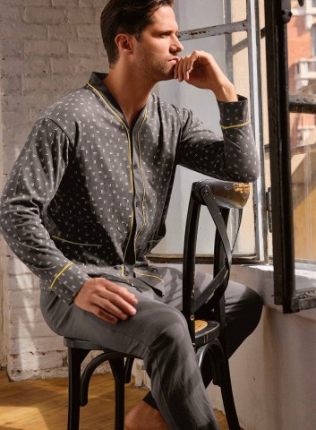 PIGIAMA UOMO MANICA LUNGA APERTO MKD754250 INFIORE ANTRACITE