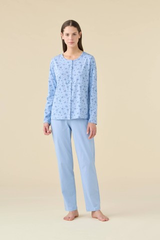 PIGIAMA DONNA COTONE MANICA LUNGA FA009464 NOIDINOTTE CERULIO