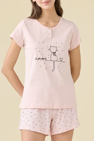 PIGIAMA DONNA COTONE MANICA CORTA FA009564 PINK/ROSE RED