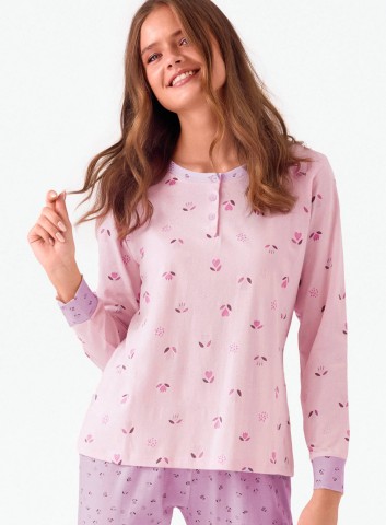 PIGIAMA DONNA COTONE Manica lunga serafino PRF653985 infiore GLICINE