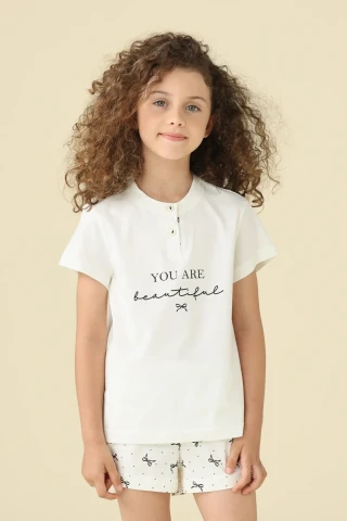 PIGIAMA BAMBINA COTONE MEZZA MANICA FE002617 EGRET