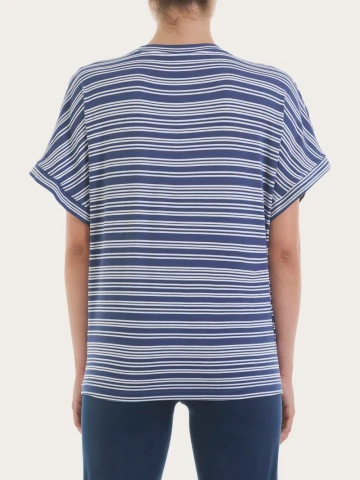 Maglietta girocollo a righe alternate in Viscosa Summer DT13TJ RAGNO FANT. OCEANA