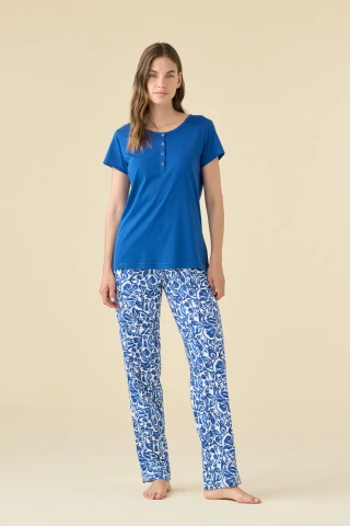PIGIAMA DONNA COTONE MEZZA MANICA FA009515 LIMOK BLUE