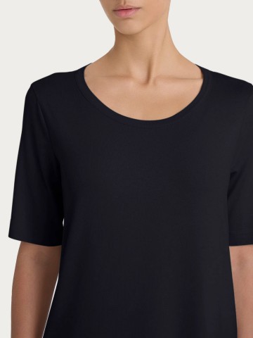 Maglietta girocollo a manica corta in misto viscosa DN12T7 RAGNO NERO