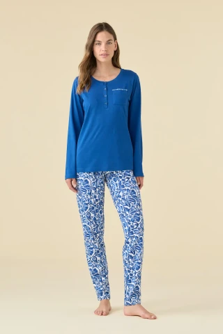 PIGIAMA DONNA COTONE MANICA LUNGA FA009477 LIMOK BLUE