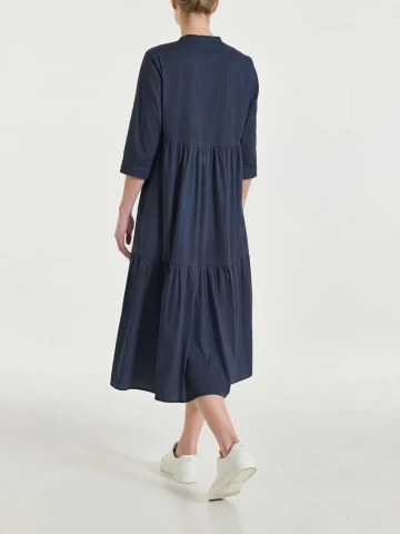 Abito con balze e pieghe frontali in Poplin di Cotone DS52DW BLUE
